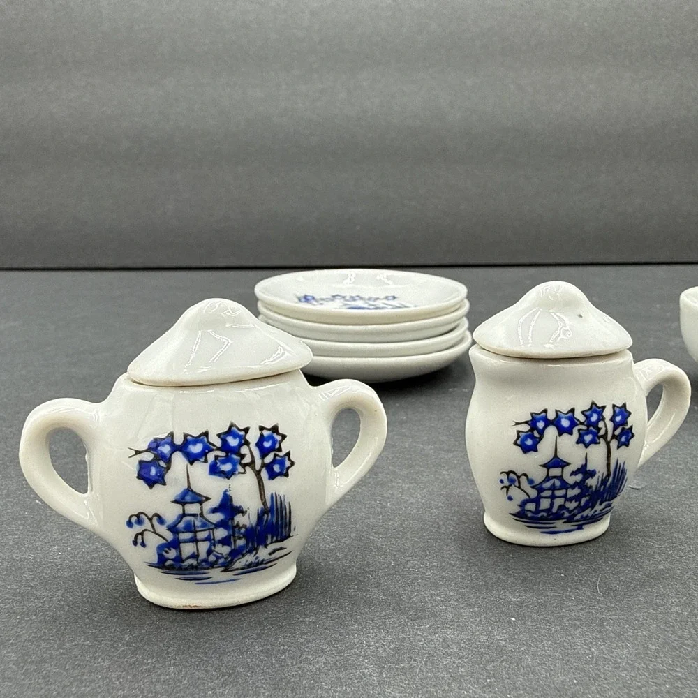 Vtg Japanese Tea Cup‎ Set Miniature with Handles Plates Sugar Made in Japan